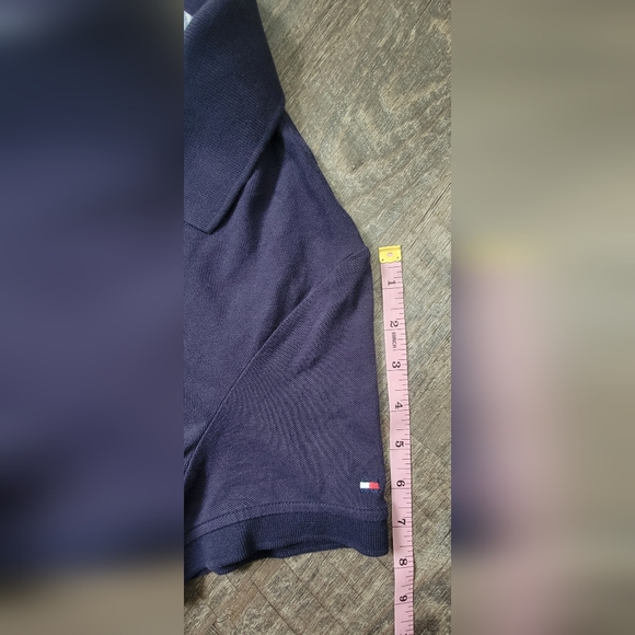 Y2K Tommy Hilfiger Polo Women's XL Navy Short Sleeve 1/4 Button Strechy Cotton - Picture 11 of 13